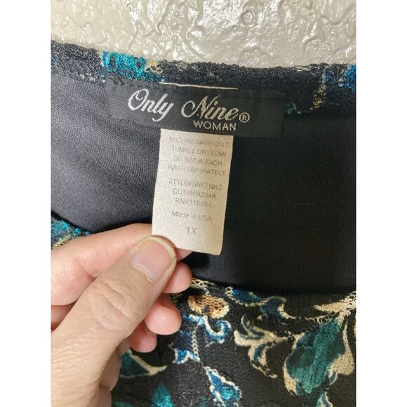 Vintage Y2K 90s Only Nine Lace Top 3/4 Sleeve Floral Blue Womens 1X Stretchy - Picture 8 of 9